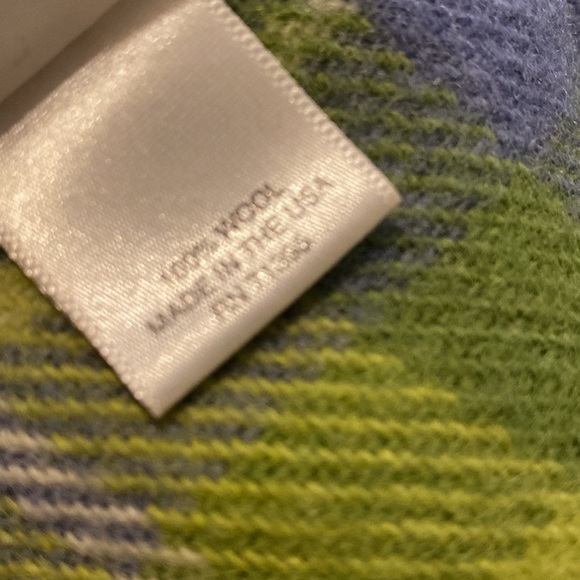 POTTERY BARN WOOL APPLE GREEN/BLUE PLAID FULL/QUEEN BLANKET +2 STANDARD SHAMS - Picture 3 of 7